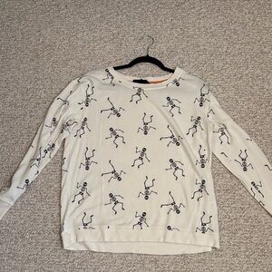 White Sweater with Black Skeleton Print